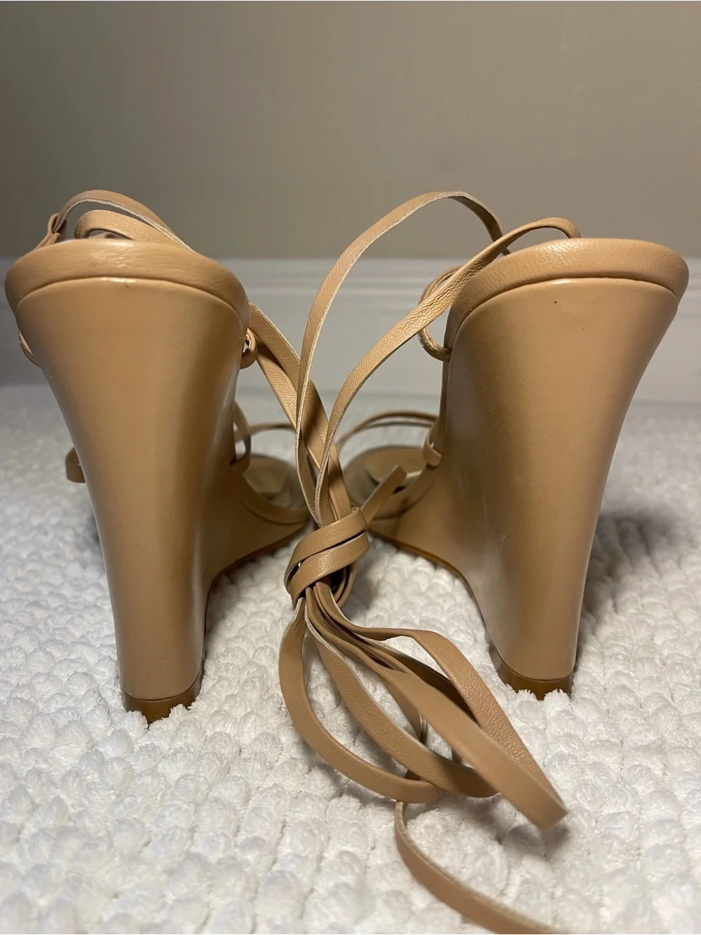 SCHUTZ Nude Lace-Up Wedge Sandals